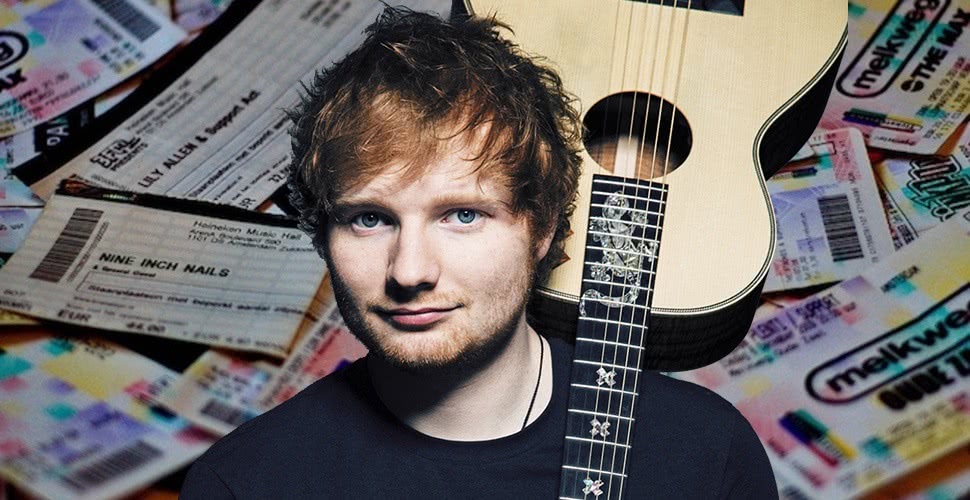 Ed Sheeran superimposed upon some concert tickets