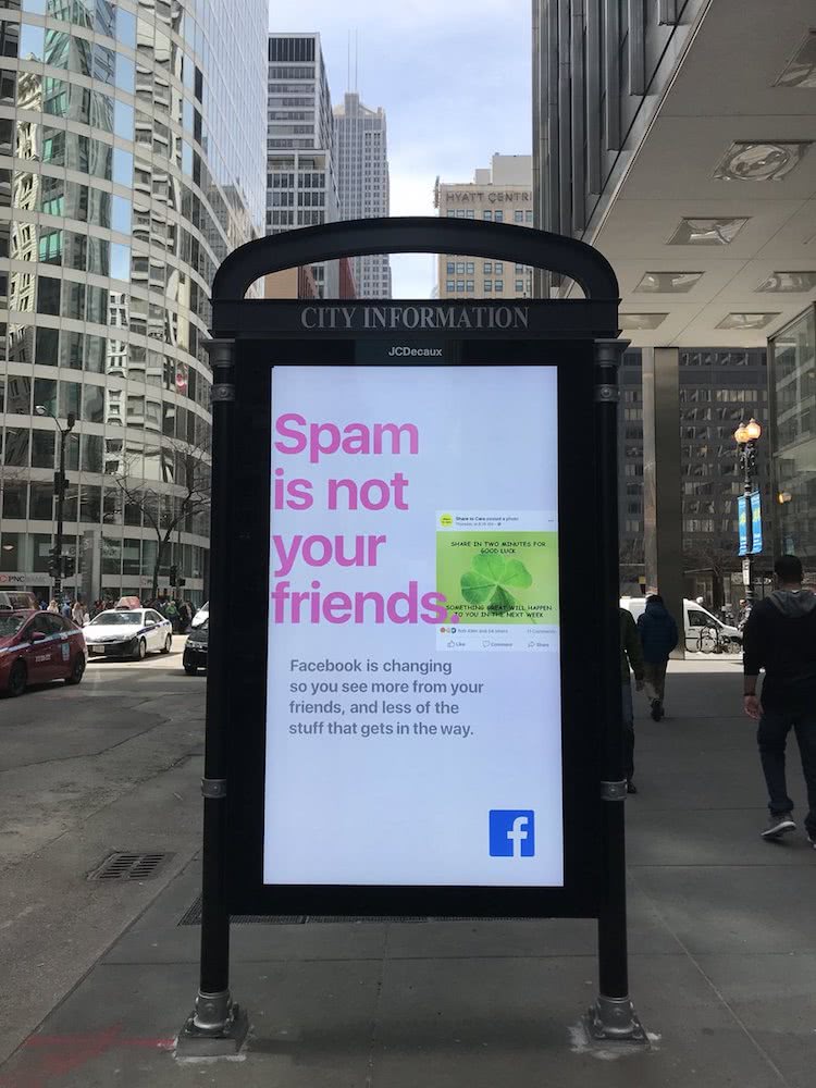 facebook-fake-news poster at bus stop spam