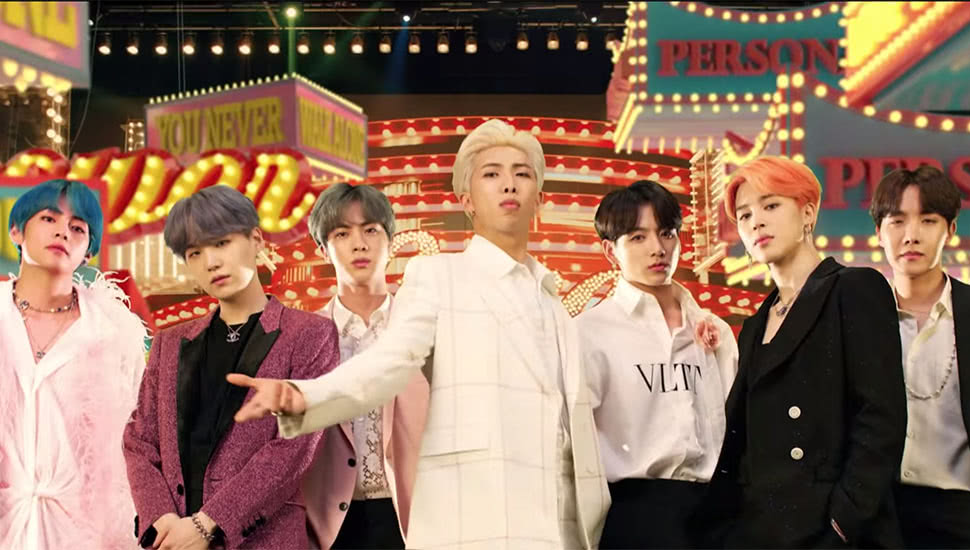 Screenshot of BTS' 'Boy With Luv' music video